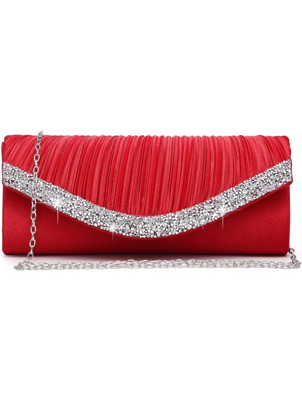 Women's Red Rhinestone Evening Clutch Purse Formal Hand Bag Prom Party Bag